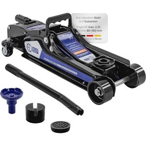 ECD Germany Cric Idraulico per Auto Martinetto Sollevatore fino a 2,5 T Altezza di Sollevamento da 80 a 360 mm, 2x Cuscinetti in Gomma Rulli 360° Cavalletto per Officina Adatto per Cambio Gomme