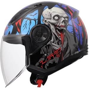 LS2, Casco Moto Jet AIRFLOW II ZOMBIE II Black Red Blue, M