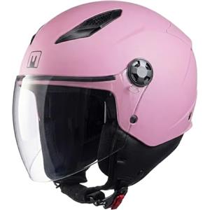 Generico Casco MPH Moto Demi Jet Scooter Star Rosa Opaco Visiera Lunga Pink Matt (M 56 - 57cm)
