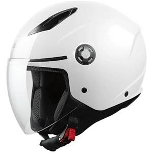 Generico Casco MPH Moto Demi Jet Scooter Star Bianco Lucido Visiera Lunga White Gloss Taglia M