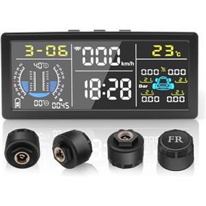 Liwogi TPMS Sistema Monitoraggio Pressione Gomme Multifunzionale, Rilevatore Controllo Pressione Pneumatici Ricarica Solare con Funzione di rilevamento altitudine Pendenza, altitudine per Camper Car