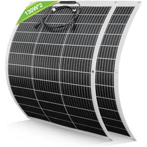ECO-WORTHY Pannello Solare Flessibile 12V 260W (130W*2pcs) Materiale in Fibra di Vetro 12BB Mono Cell 23% Alta Conversione per Balcone, RV, Camper, Barca,Tetto, Superfici Irregolari,Batteria