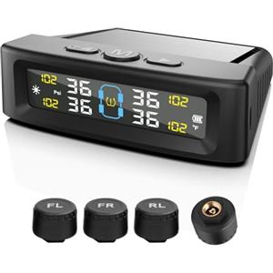 KAOLALI Sistema di monitoraggio della pressione dei pneumatici TPMS, monitoraggio della pressione dei pneumatici solare senza fili con 4 sensori esterni, visualizzazione in tempo reale della