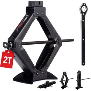 LEHMANN Cric Auto 2T - Cric a Forbice con Chiave a Cricchetto - Regolabile in Altezza 120-420mm - Cuscinetto in Gomma Integrato - ideale per Manutenzione, Riparazione e cambio gomme - Portatile