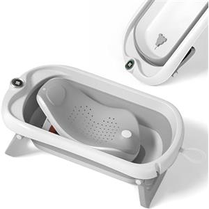 SUPERBE BEBE Bagnetto per bambini pieghevole con supporto bagnetto/Vaschetta bagno neonato XL con termometro per il controllo della temperatura dell'acqua/Dalla nascita ai 3 anni