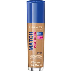 Rimmel London Match Perfection Foundation - Fondotinta Liquido Pelle Perfetta e Levigata a Lunga Tenuta con SPF 20 - Soft Beige - 30 ml
