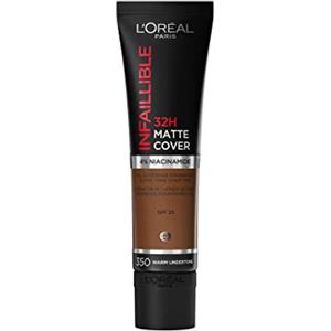 L'Oreal Paris L'Oréal Paris Fondotinta Infaillible 32H Matte Cover, Make-Up dal Finish Matte Copertura Totale sulla Pelle, 350 Warm Undertone, Formato: 30 ml