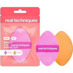 Real Techniques Spugna in polvere 2 in 1 Miracle, bifacciale, a misura intera, per miscelare il trucco,1 confezione