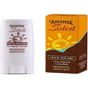 L'AMANDE - Soleil Crema Solare Viso 50+ Stick con Vitamina C, per Labbra, Tatuaggi, Nei, Vitiligine alla Camomilla, Idratante Viso contro le Scottature - 9 ml
