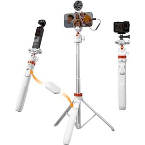 K&F CONCEPT MS08 Treppiede Smartphone 159cm, Cavalletto per Cellulare con Telecomando Bluetooth, Bastone Selfie per iPhone/DSLR/DJI Osmo 360/ Action 5 Pro/DJI Pocket 3 4/ Insta 360 X5/Gopro, Bianco