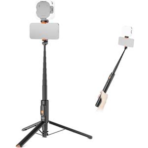 NEEWER 147cm Selfie Stick Treppiede Compatibile con iPhone Samsung Android, Supporto Smartphone da Viaggio Portatile e Leggero in Metallo con Portatelefono e Telecomando per Riprese Video, PA992 Nero