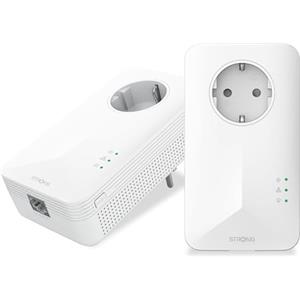 STRONG AV1000Mbps Kit Powerline con Pass Through, Presa Integrata, Ripetitore Powerline Ethernet HomePlug AV2, Porte Gigabit, Plug & Play, Risparmio Energetico, Compatibile con Router