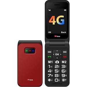 TTfone TT760 Telefono Cellulare 4G a Flip con Grandi Pulsanti per Anziani e Pulsante di Assistenza d'Emergenza - Telefono Cellulare Semplice Sbloccato (con cavo USB, Rosso)