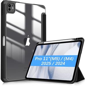 FINTIE Custodia per iPad Pro 11 Pollici (M5 2025 / M4 2024) con Portapenna - Sottile Leggero Trasparente Cover Posteriore con Bordo in TPU Morbido, Nero