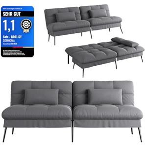 COMHOMA Divano letto con funzione di sonno, rivestimento futon convertibile, divano ad angolo, divano per ospiti a 3 posti, con schienale regolabile in tessuto grigio