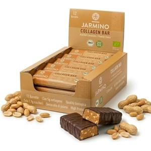 JARMINO Barretta al Collagene | Barretta ad alto contenuto proteico Cioccolato alla Arachide 12x55g - Barretta ad alto contenuto proteico + senza olio di palma (Arachide)