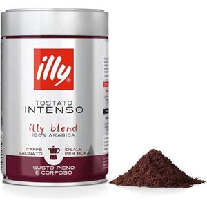 illy, Caffè Macinato per Moka Tostato INTENSO, 100% Arabica con Note di Cacao e Frutta Secca, Retrogusto Pieno e Corposo, Confezione da 250g