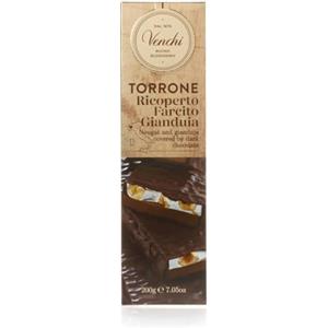 Venchi - Stecca Torronato Gianduia, con "Nocciola Piemonte IGP" e Cioccolato Fondente 60%, 200 Gr, Senza Glutine, Senza Coloranti e Senza Conservanti, Idea Regalo Natale