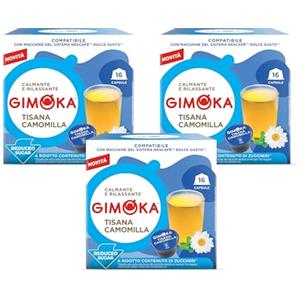 Gimoka - Bevanda CAMOMILLA a Ridotto Contenuto di Zuccheri, 48 Capsule, Compatibili con Macchine Nescafè Dolce Gusto (3 confezioni da 16)