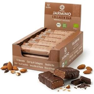 JARMINO Barretta al Collagene | Barretta ad alto contenuto proteico Cioccolato alla Mandorla 12x55g - Barretta ad alto contenuto proteico + senza olio di palma (Mandorla)