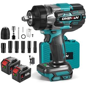 ONEVAN avvitatore a impulsi a batteria, 1700Nm Brushless avvitatore ad impulsi con 2 batterie da 4,0 Ah, 1/2" avvitatore a percussione senza fili, pistola a impulsi a batteria con 6 prese (Blu)