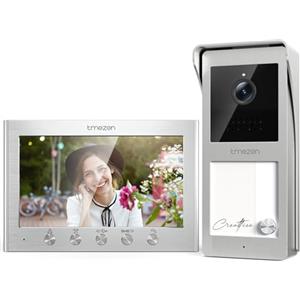 TMEZON Videocitofono 2 fili Monofamiliare Video Citofoni,Monitor TFT a Colori 7 pollici e Campanello esterno con telecamera Visione Notturna,Audio Bidirezionale,T30