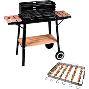 EMPOTEC Barbecue Top Fire Empotec da Esterno Griglia Acciaio Antivento Ripiani Ruote Pratico Comodo Facile da Usare Cottura 5 Livelli Grill Carbonella Omaggio Griglia Spiedini