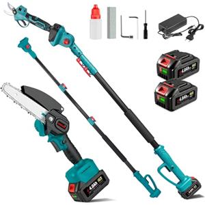ONEVAN Troncarami a batteria con manico telescopico, 4 in 1, motosega a batteria da 6 pollici senza spazzole + forbici da 25 mm + asta telescopica da 260 cm, angolo regolabile a 180°, con 2 batterie