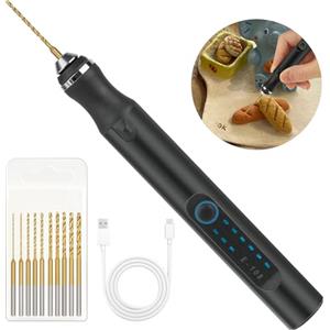 Ainiv Mini Trapano Elettrico a 3 Velocità, Utensile Rotante Multifunzione con 10 Piccoli Trapani, Trapano a Batteria Ricarica USB, per Progetti Artigianali e Creazioni Fai da Te, Nero