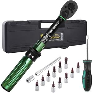 Uharbour Set di Chiavi Dinamometriche 1-15 Nm per Biciclette, Chiave Dinamometrica 1/4" con Bit, Manico a Cacciavite e Barra di Prolunga, Precisione ±3%