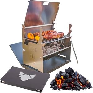 FENNEK BBQ | Barbecue a carbonella portatile ad incastro in acciaio inox | per divertimento in campeggio, in camper, in giardino e durante attività all'aperto