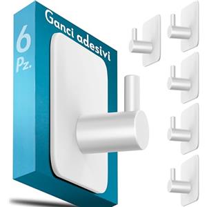 Menz Ganci adesivi bagno, 6 pezzi - Ganci appendi accappatoio bagno, ganci adesivi acciaio inox, appendi porta asciugamani impermeabili, colore: bianco
