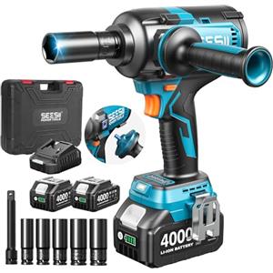 Seesii Avvitatore a Impulsi 1/2" 1200N·m (885Ft-lbs), 21V Alta Potenza Avvitatore a Batteria con Manico Rimovibile, 2× Batterie 4,0Ah - Ideale per Auto, Pickup e Tosaerba