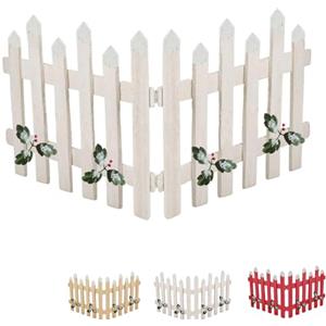 Virsus Staccionata in Legno per Albero di Natale, misura 90x30 cm, Recinzione con punte Innevata e Agrifoglio, Recinto con 2 sezioni pieghevoli, Decorazioni Natalizie -5528 (Bianco)