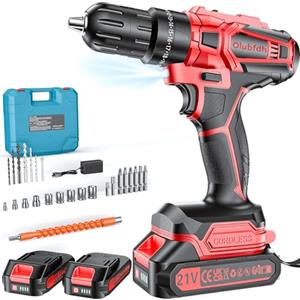 Olubfdh Trapano Avvitatore Batteria 21V, con 2×2000mAh Batterie, coppia 45 Nm max, 25 + 3 livelli di coppia (2 marce e LED) per casa e giardino fai da te (Rosso)