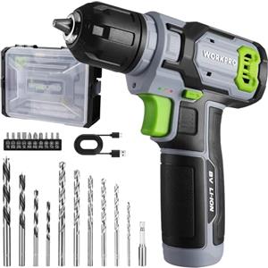 WORKPRO Cacciavite a Batteria 8V, Trapano Avvitatore a Velocità Variabile, Ricaricabile, Luce LED, Con 21 Accessori, Verde