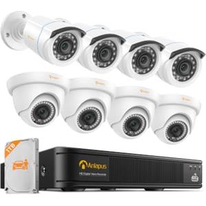 Anlapus 1080P Kit di Sorveglianza 8CH H.265+ Videoregistrator DVR con 8pcs Telecamera Esterno, 1TB HDD, Visione Notturna, Motion Detection, Allarme E-mail, P2P