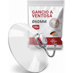 LouMaxx Gancio a ventosa Ø 60 mm - Ventose trasparenti per finestre, bagno e cucina - Presa affidabile su vetro e superfici lisce - Set da 10 pezzi