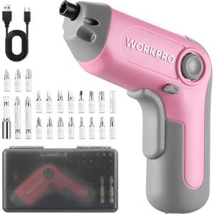 WORKPRO Avvitatore a Batteria da 3,6 V, Avvitatore Elettrico a Batteria, Set di Cacciavite Elettrico, Design Eccentrico, Punte Cr-V, con Portapunte Magnetico, Luce LED e Scatola Portatile,Rosa