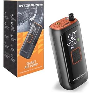 INTERPHONE Compressore Portatile Ricaricabile Moto Auto Bici - Kit Gonfiaggio Gomme - PowerBank - Fino a 4 Gomme - 4 Minuti a Gomma - Luce LED - Display Pressione