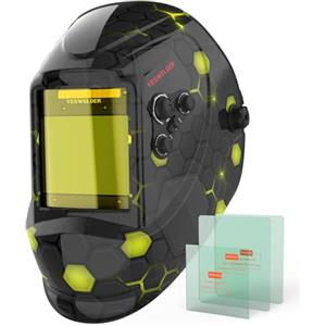 YESWELDER Maschera Saldatura Autoscurante Colore Vero, 10X9cm Casco per Saldatura Grande Schermo, Blocco della Luce Blu, 4 Sensori d'arco Ampio schermo 4/5-9/9-13 per TIG MIG ARC CUT GRIND