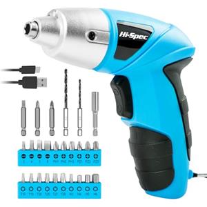 Hi-Spec Avvitatore a Batteria, Avvitatore Elettrico 3,6V USB Senza Fili Ricaricabile con Set Inserti per Casa e Fai da Te, Leggero e Facile da Usare, 27 Pezzi, Blu