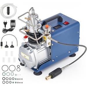 CREWORKS Compressore PCP 300 Bar/4350PSI da 1800W Pompa PCP 300 Bar Compressore Aria 30MPA con Raffreddamento Aria e Acqua per Bombole Subacquee Attrezzature Pneumatiche (con Pressione Preimpostata)