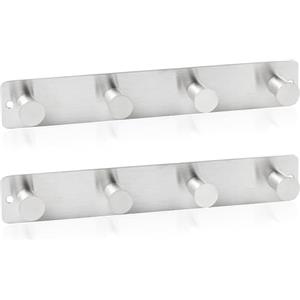 RICOO Appendiabiti da Parete MH025S-4x2 in Acciaio Inox Attaccapanni da Muro Design Moderno con 4 Ganci per Ingresso Cucina Bagno Montaggio Facile Argento