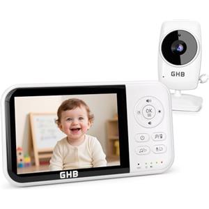 GHB Baby Monitor Video e Audio 3.2'', 2100mAh Monitor Baby con Telecamera, Visione Notturna, Modalità VOX, Rilevamento della Temperatura, Interfono Bidirezionale, Ninna Nanna