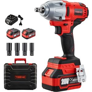 TEENO Avvitatore a Impulsi Brushless,Agli Ioni Di Litio Batterie 2 * 4.0 Ah, 4 Prese a Urti, 1/2 Pollici, 600 N.m (due batterie)