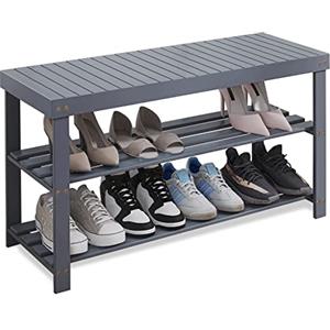 SMIBUY Scarpiera in bambù, a 3 ripiani, per ingresso, corridoio, bagno, soggiorno, colore: grigio