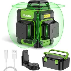 Huepar Livella Laser Autolivellante 3x360°,Huepar 45m Livello Laser Verde 12 Linee con Modalità Impulso per esterni,3D Linea a Croce Orizzontale/Verticale con Base Magnetico, 4000mAh Batteria al Litio HM03CG