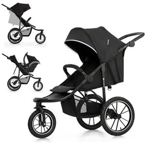 kk Kinderkraft Kinderkraft HELSI 2 Passeggino leggero 3 ruote, dalla nascita fino 27 kg, con Maniglione del genitore regolabile, Posizione sdraietta, Grande ruote gonfiabili, Cestello portaoggetti, Nero