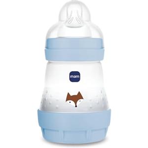 MAM Biberon Easy Start 160 ml, Biberon anticolica per allattamento misto che riduce le bolle d'aria e il rischio di coliche, Accessori neonati autosterilizzanti e con tettarella misura 1, Azzurro